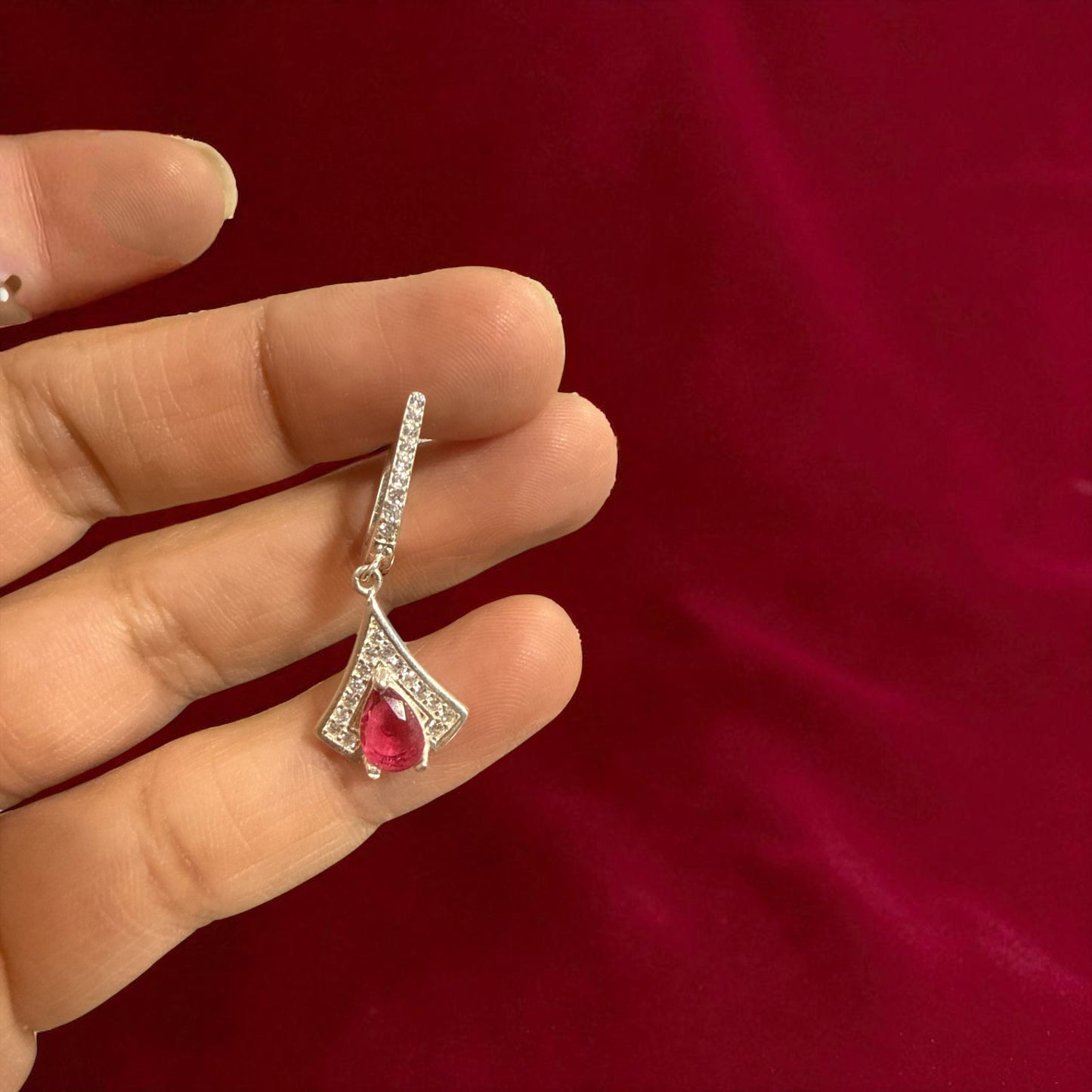 Natural Ruby (Pinkish Red) Earrings with silver 2.00 CT pear cut N368