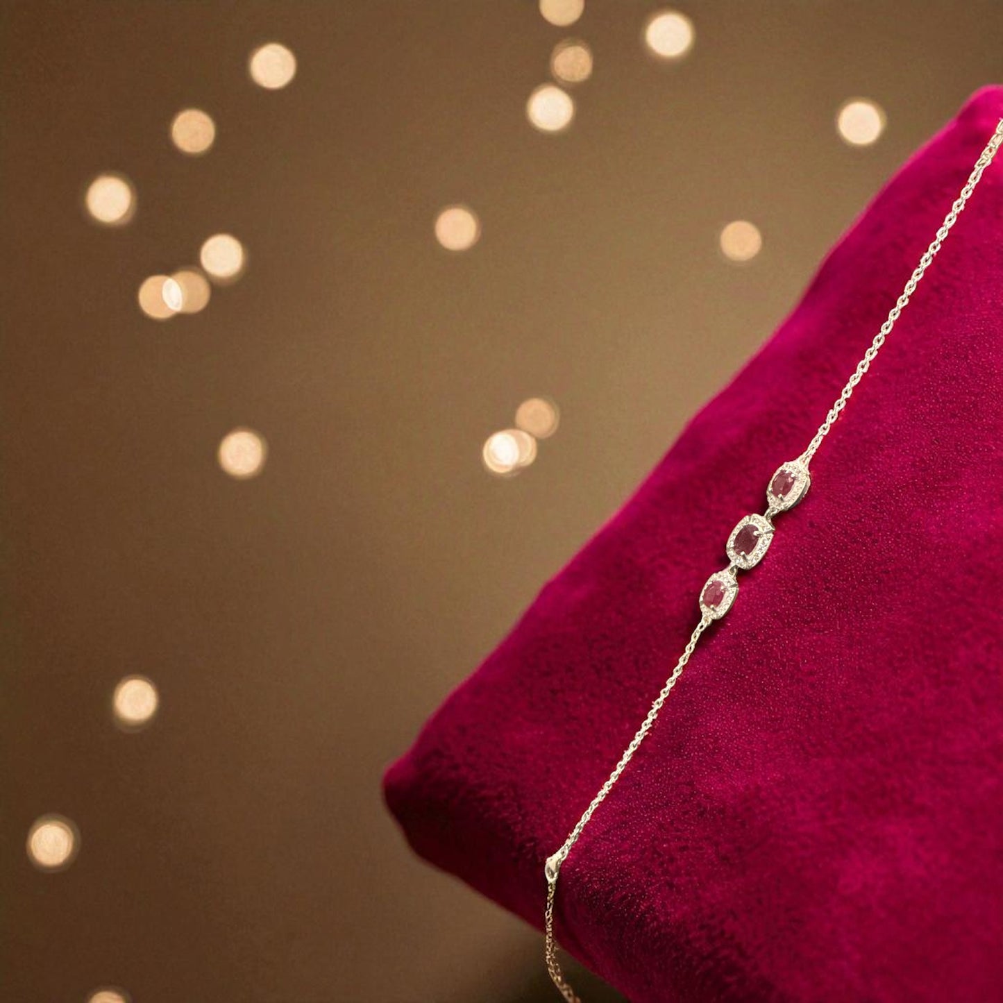 Natural Ruby (Pinkish Red) Bracelet with silver Chain(2.00 Ct) N371