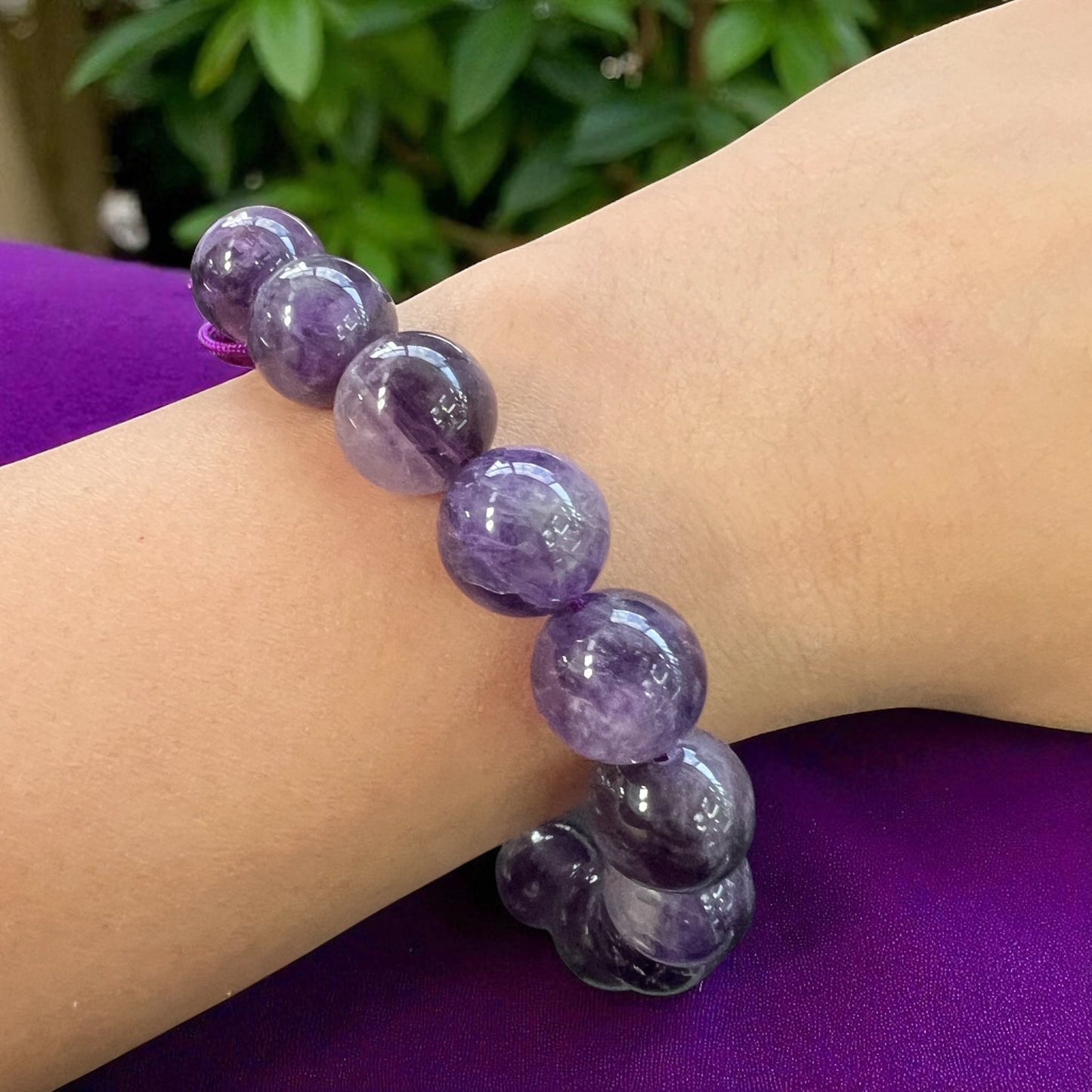 Genuine Amethyst Bracelet 12mm with Adjustable Strings (Free shipping)