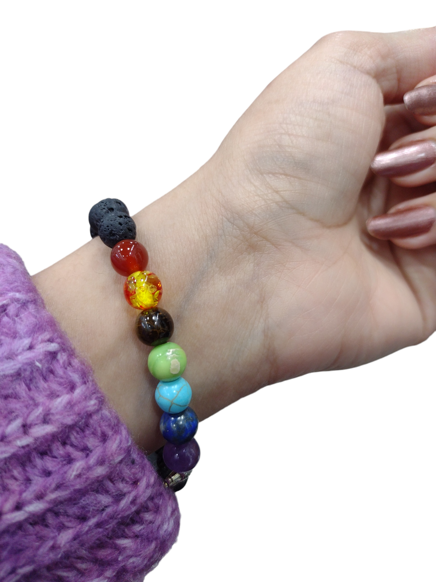 Lava rock beads Bracelet; 7 chakra beads for healing (Free Shipping)