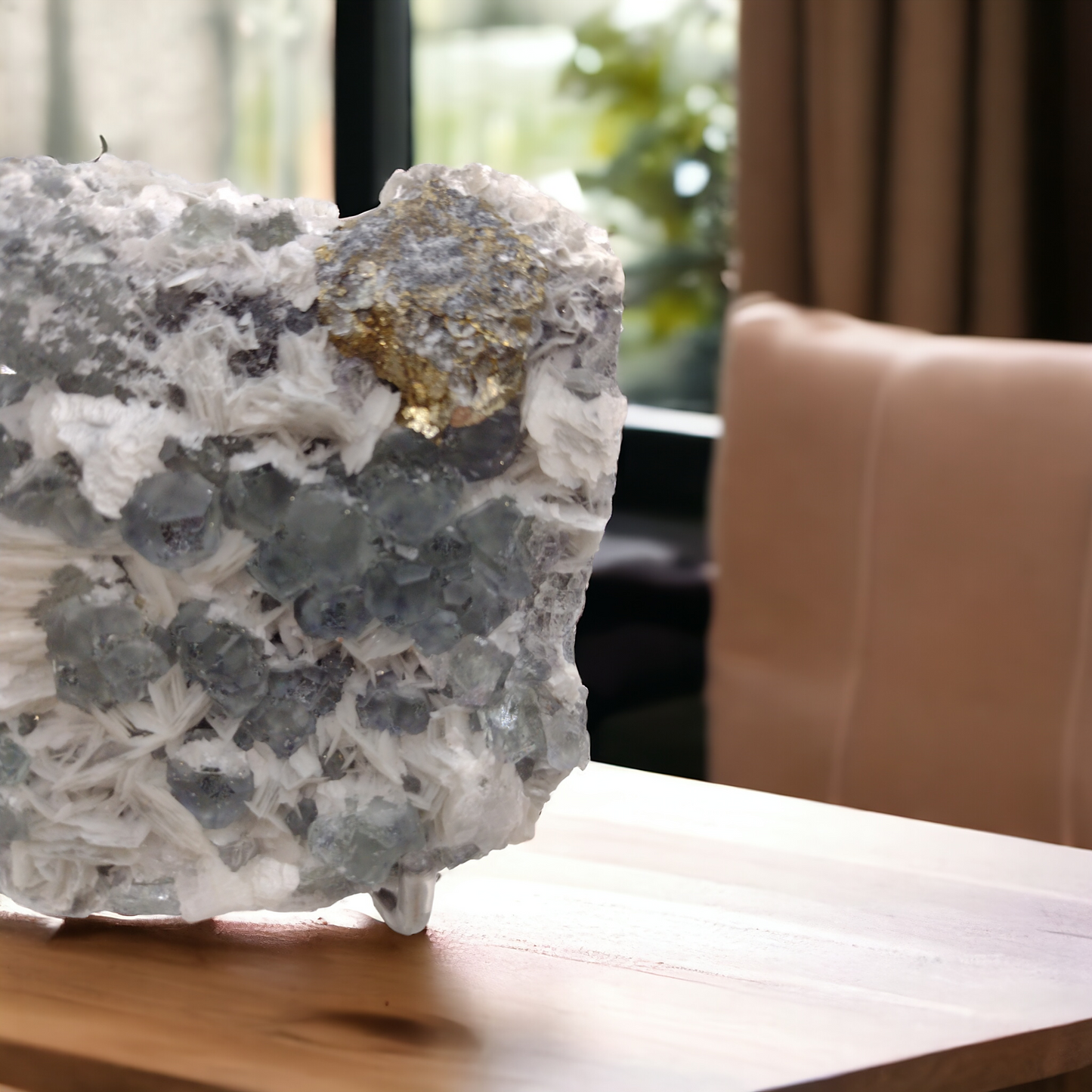 Green fluorite with Pyrite Specimen N77 . ( Free Shipping )