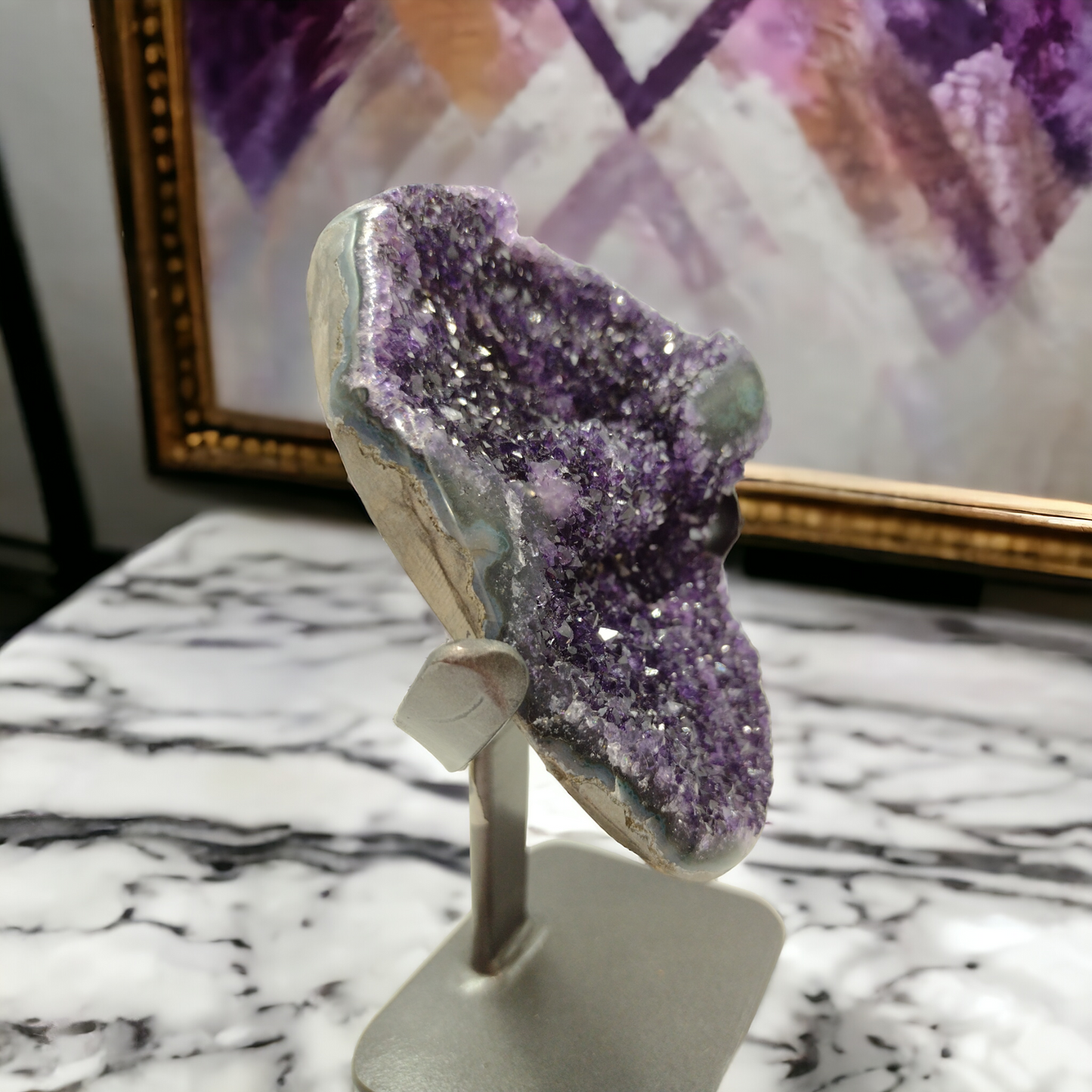 Amethyst Cluster with Flower Agate Uruguay (High Grade Specimen) N91 . ( Free Shipping )