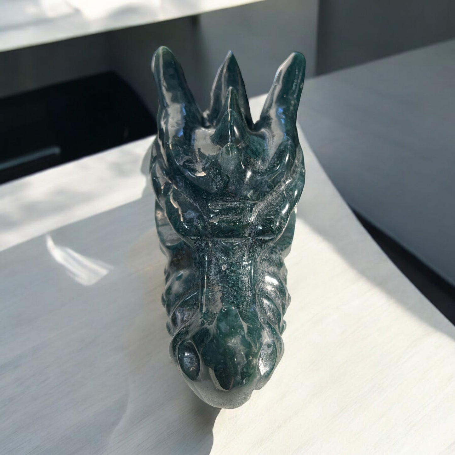Mose Agate Dragon Carving N330 ( Free Shipping )