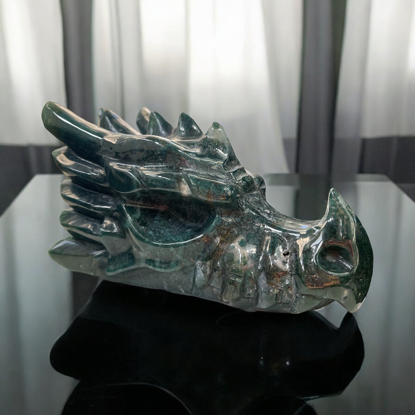 Mose Agate Dragon Carving N330 ( Free Shipping )