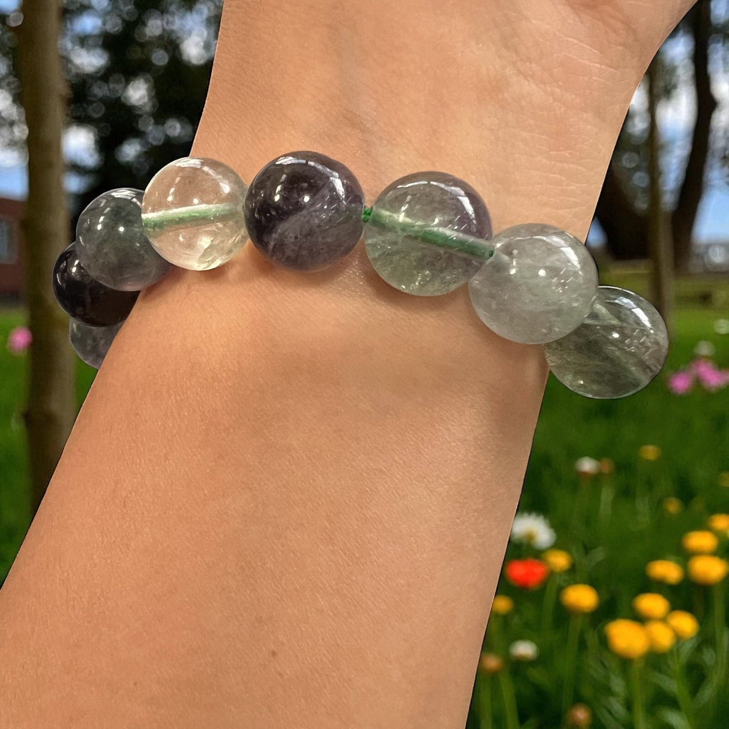Genuine Green fluorite Bracelet 12mm with Adjustable Strings (Free shipping)