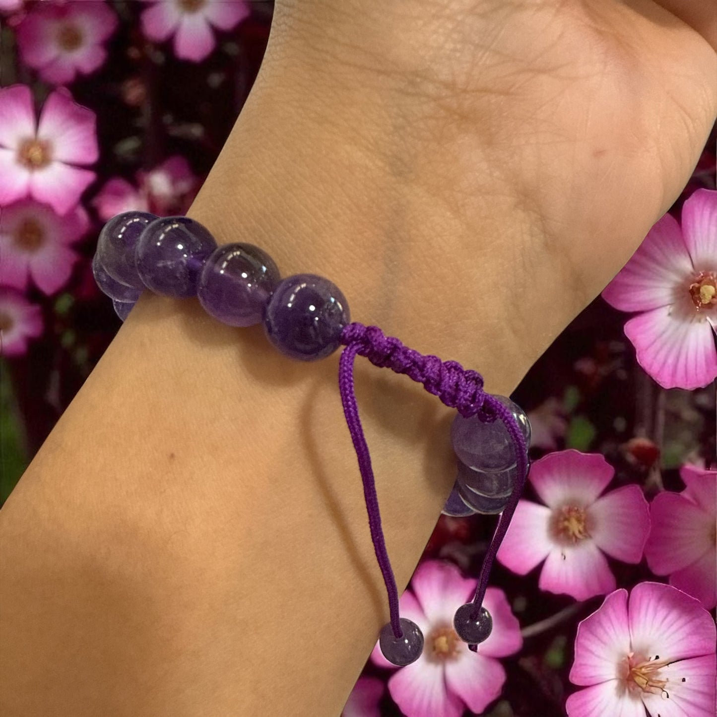 Genuine Amethyst Bracelet 10mm with Adjustable Strings (Free shipping)
