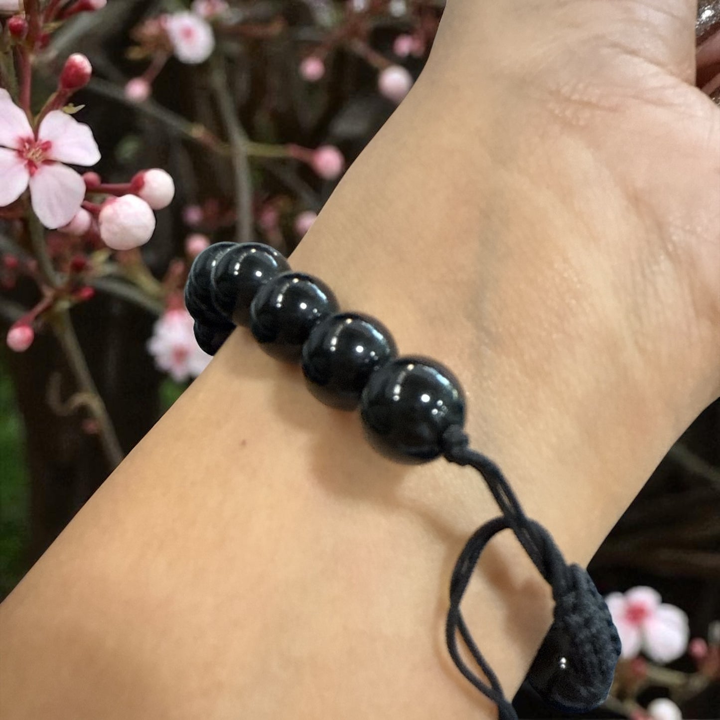 Genuine Black Tourmaline Bracelet 10mm with Adjustable Strings (Free shipping)