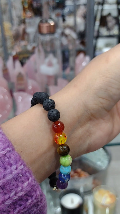 Lava rock beads Bracelet; 7 chakra beads for healing (Free Shipping)