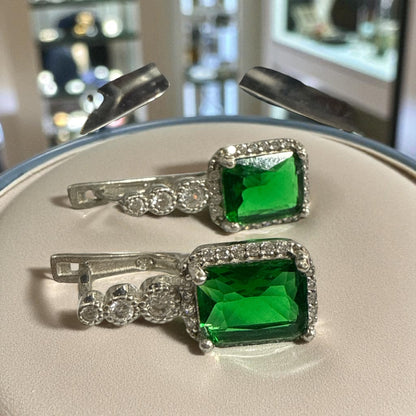 Natural Emerald silver Earrings with silver (2.00 Ct) N369