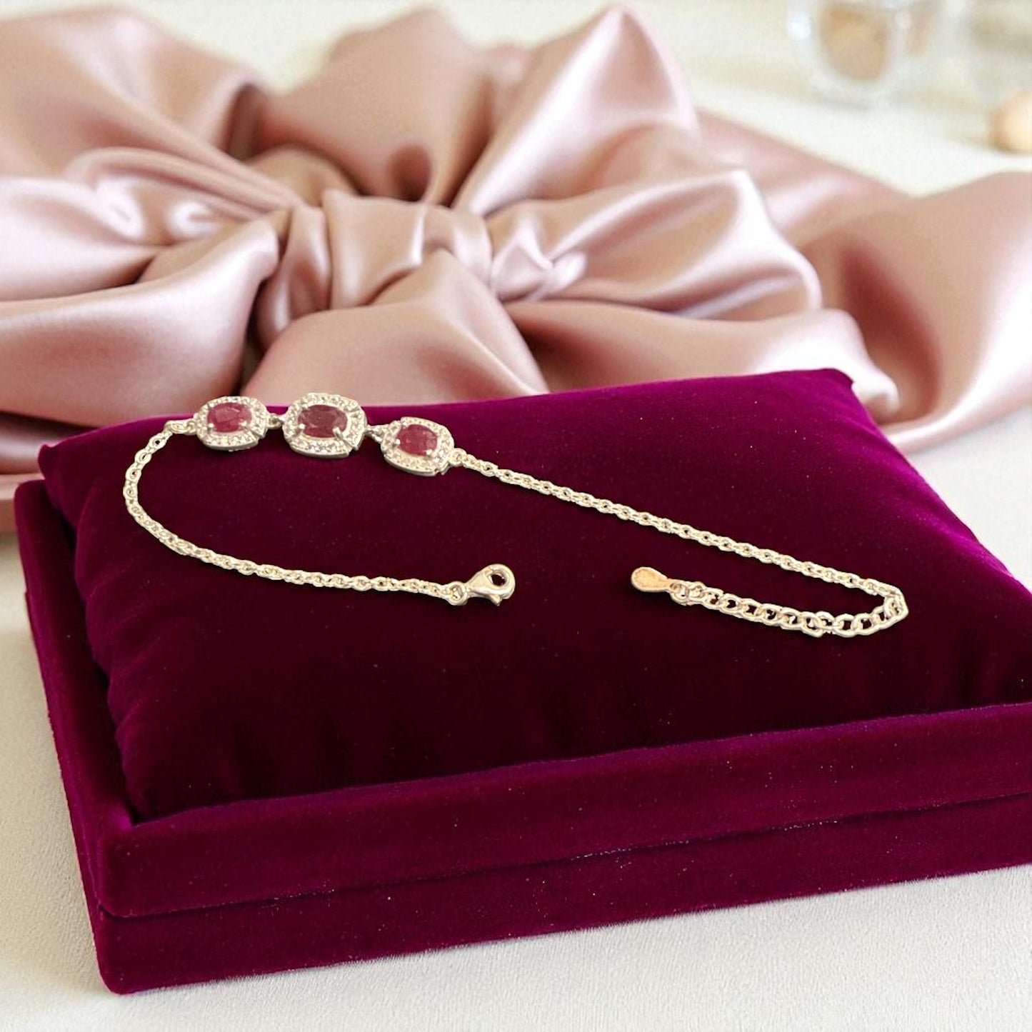 Natural Ruby (Pinkish Red) Bracelet with silver Chain(2.00 Ct) N371