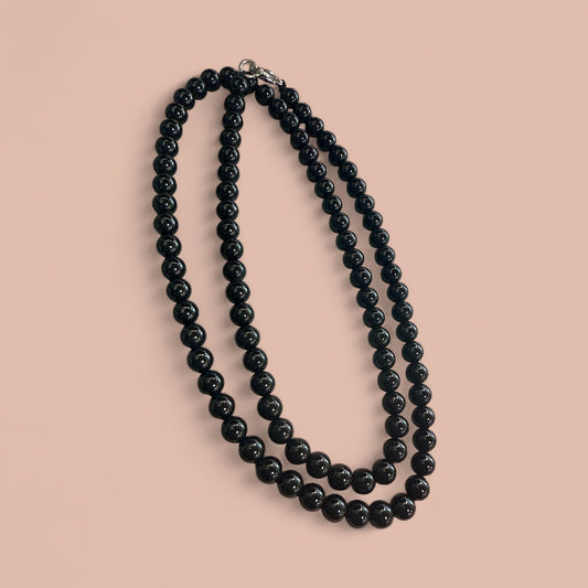 Black Tourmaline Necklace 94 beads N416