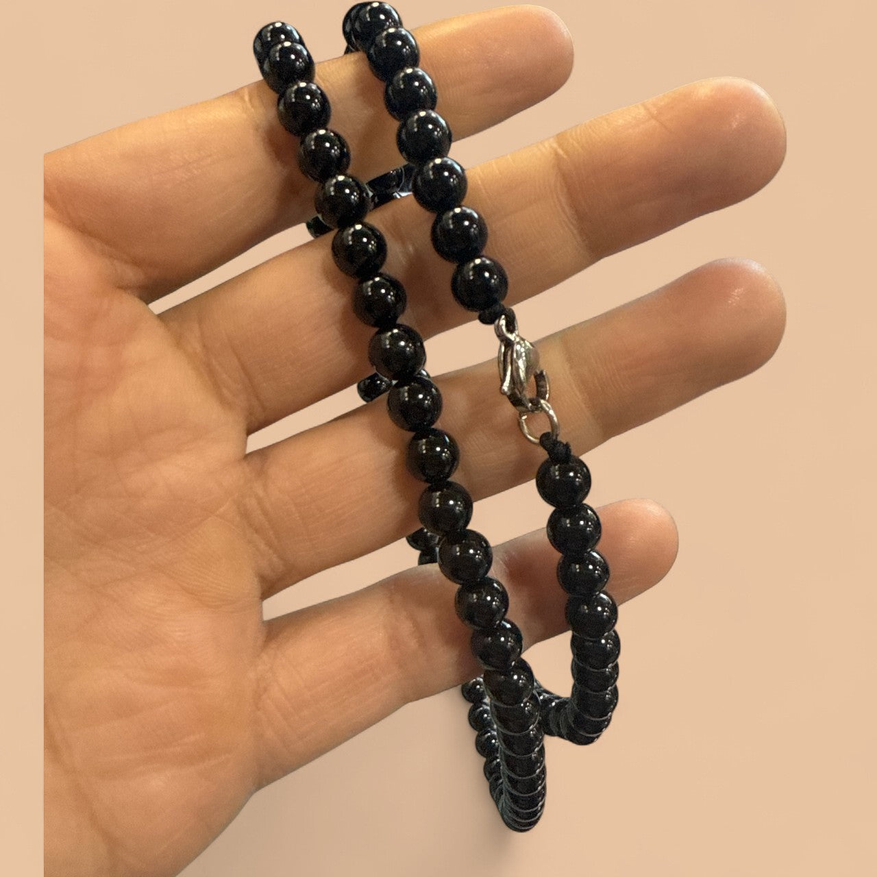 Black Tourmaline Necklace 94 beads N416