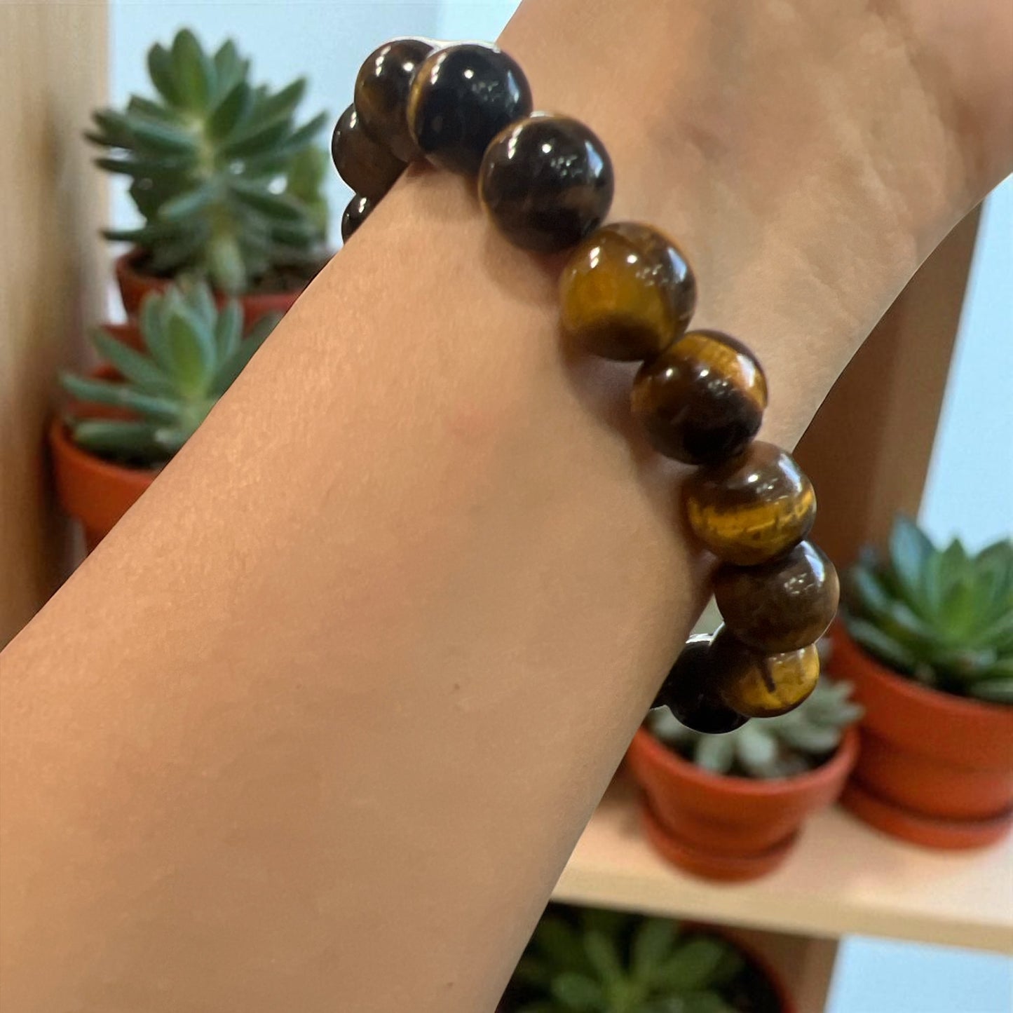 Genuine Tiger eye Bracelet 12mm with Adjustable Strings (Free shipping)