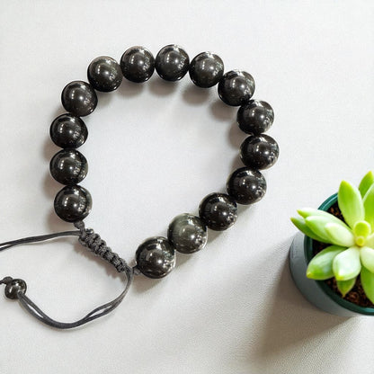 Genuine Black Tourmaline Bracelet 12mm with Adjustable Strings (Free shipping)