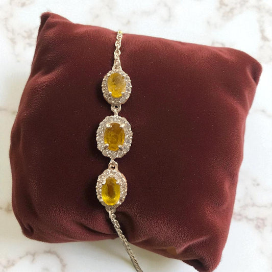 Natural Sapphire (Yellow) with silver Chain Bracelet N372