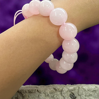 Genuine Rose quartz Bracelet 12mm with Adjustable Strings (Free shipping)
