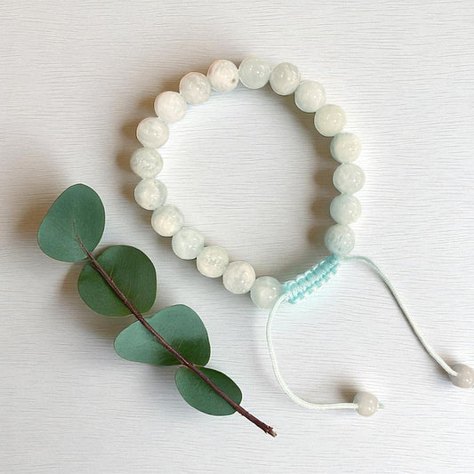 Genuine Aquamarine Bracelet 8 mm with Adjustable Strings (Free shipping)