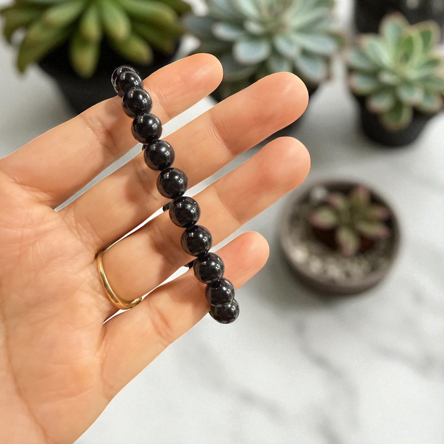 Genuine Black Tourmaline Bracelet 8 mm with Adjustable Strings (Free shipping)