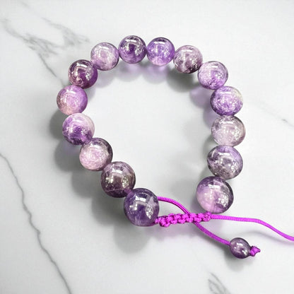 Genuine Amethyst Bracelet 12mm with Adjustable Strings (Free shipping)