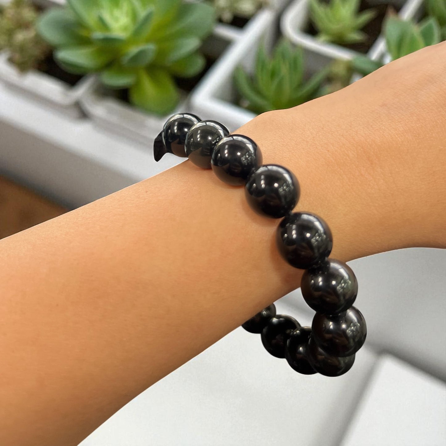 Genuine Black Tourmaline Bracelet 12mm with Adjustable Strings (Free shipping)