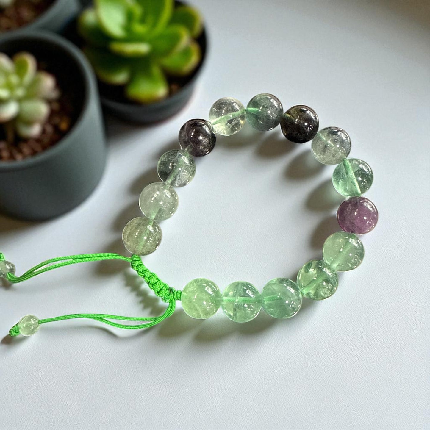 Genuine Green fluorite Bracelet 12mm with Adjustable Strings (Free shipping)