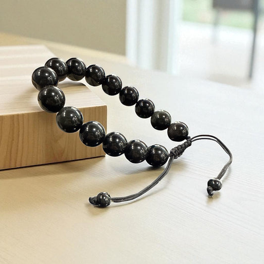 Genuine Black Tourmaline Bracelet 12mm with Adjustable Strings (Free shipping)