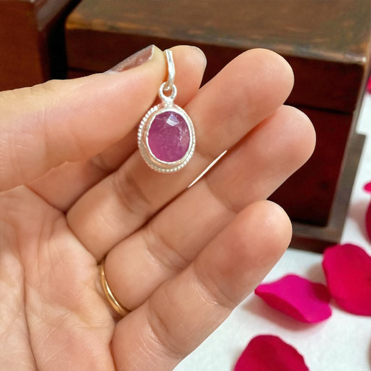 Natural Ruby (Pinkish Red) Pendant with silver 6.30 CT oval cut