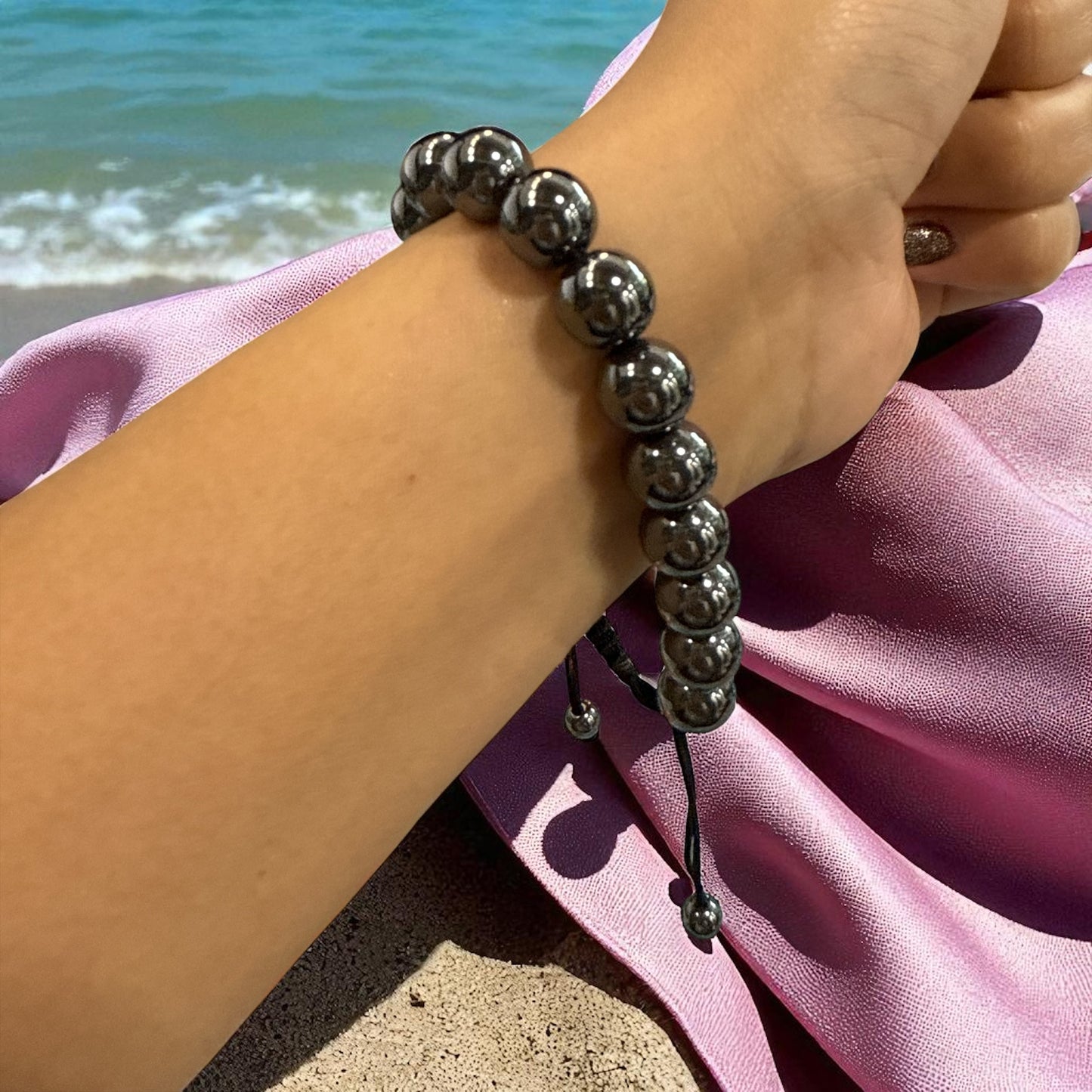 Genuine Hematite Bracelet 10mm with Adjustable Strings (Free shipping)