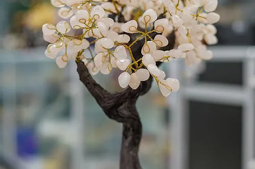 Handmade Rose Quartz Gemstone Tree w/ Amethyst Cluster base, 14" tall, 36 branch ( Free Shipping )