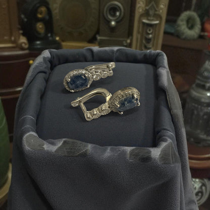 Natural Sapphire (Blue) Earrings with silver 2.00 CT Oval Cut N370