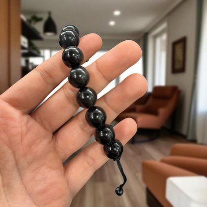 Genuine Black Tourmaline Bracelet 12mm with Adjustable Strings (Free shipping)