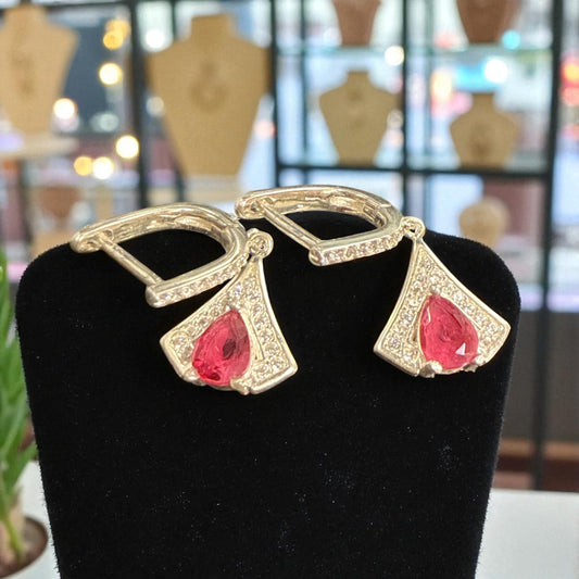 Natural Ruby (Pinkish Red) Earrings with silver 2.00 CT pear cut N368
