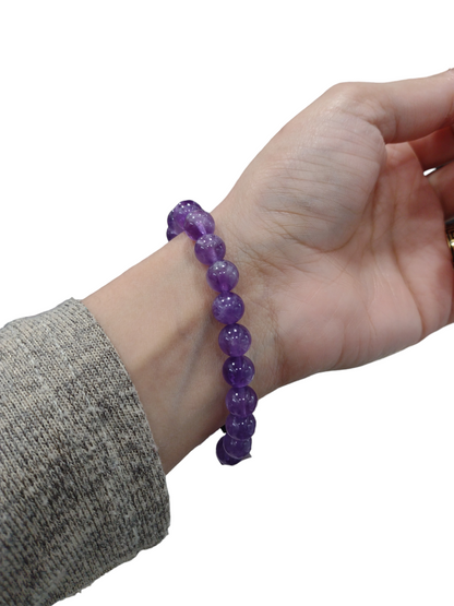 Amethyst Bracelet 8mm Beaded Bracelet Elastic Stretch Healing Gemstone ( FREE SHIPPING )