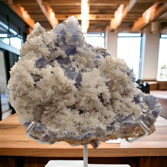 Blue Fluorite with Calcite Specimen N78.  ( Free Shipping )