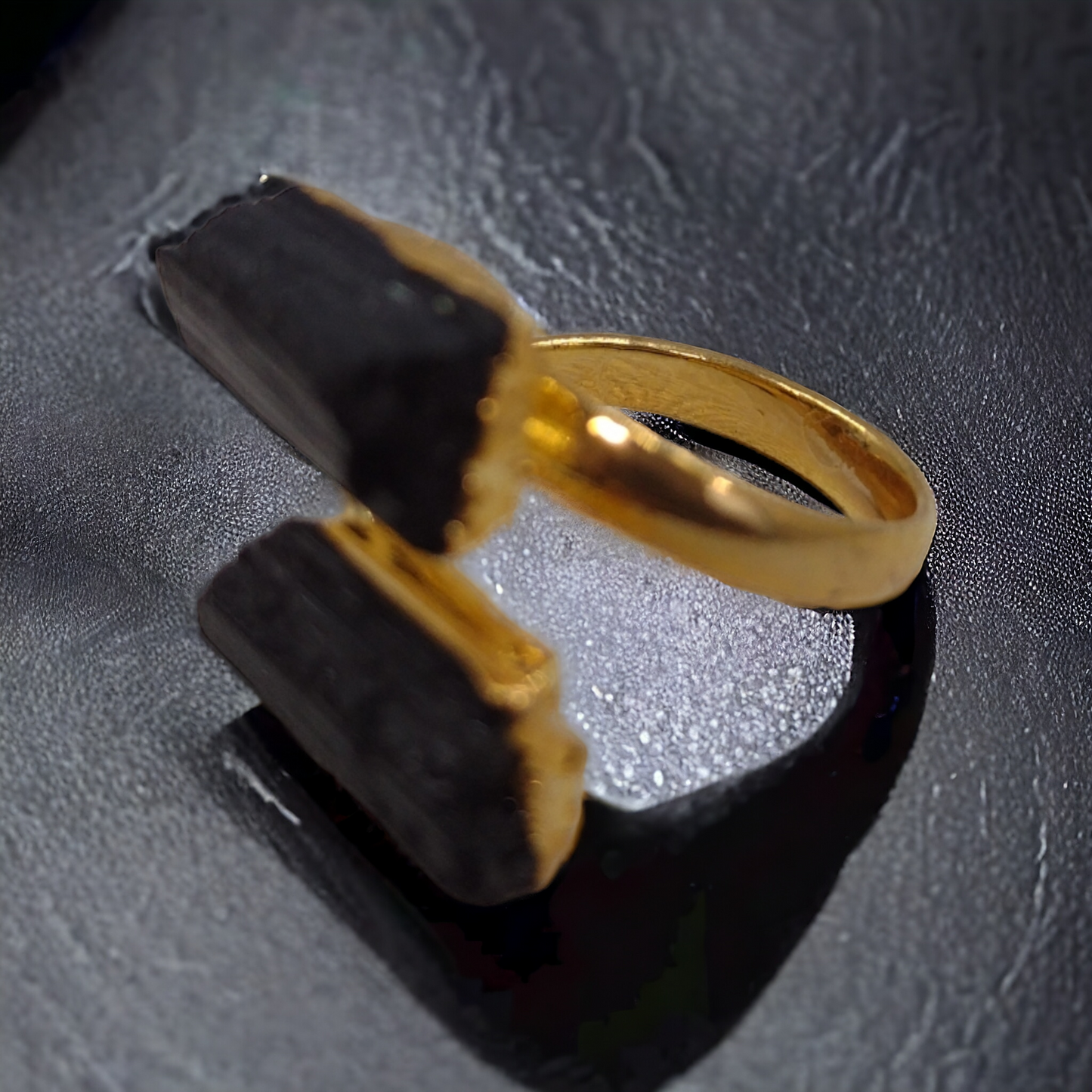 Black Tourmaline Adjustable Electroplated Ring