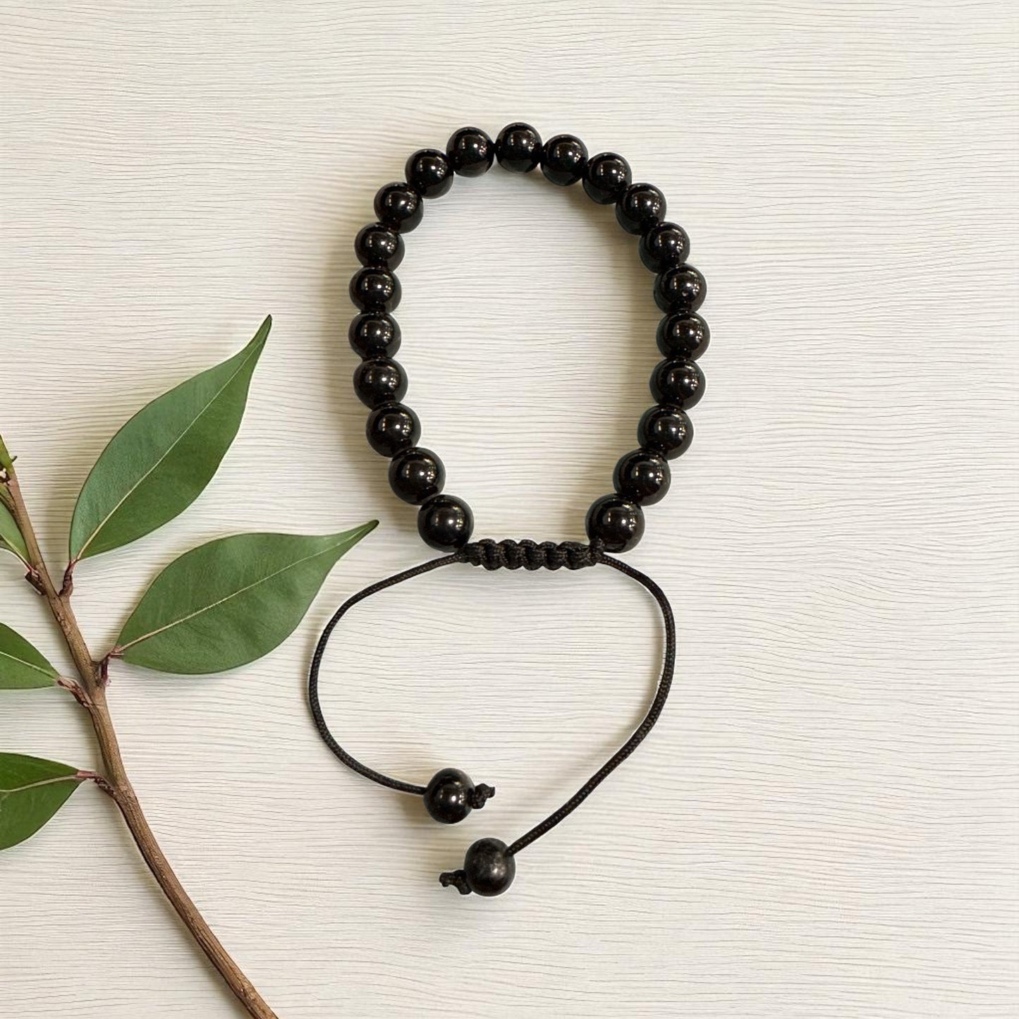 Genuine Black Tourmaline Bracelet 8 mm with Adjustable Strings (Free shipping)