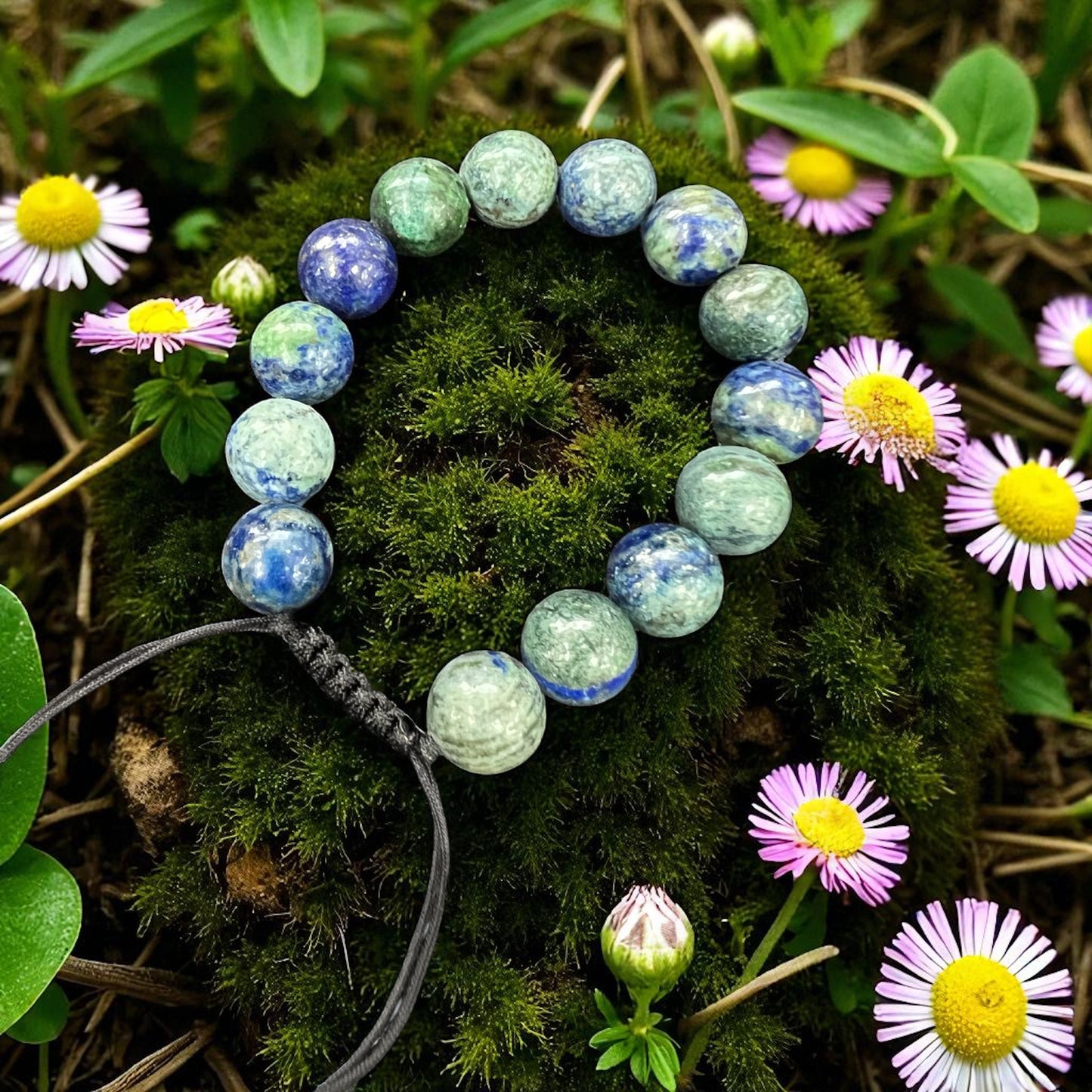 Genuine  Chrysocolla Bracelet 12mm with Adjustable Strings (Free shipping)
