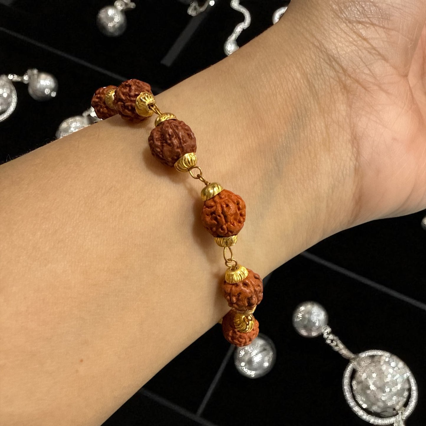 Genuine Rudraksha Gold Plated Bracelet | Adjustable tie (Free shipping)