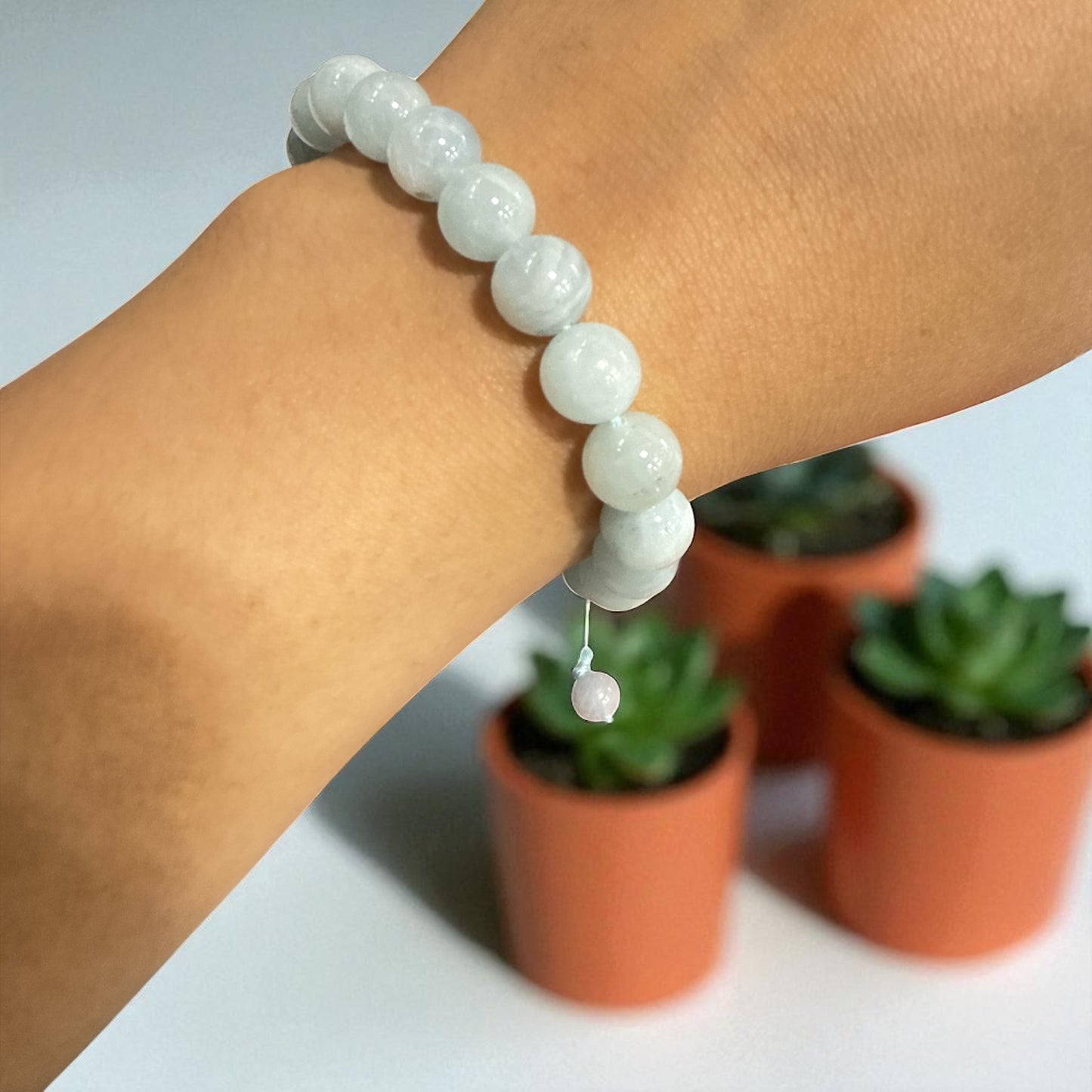 Genuine Aquamarine Bracelet 8 mm with Adjustable Strings (Free shipping)