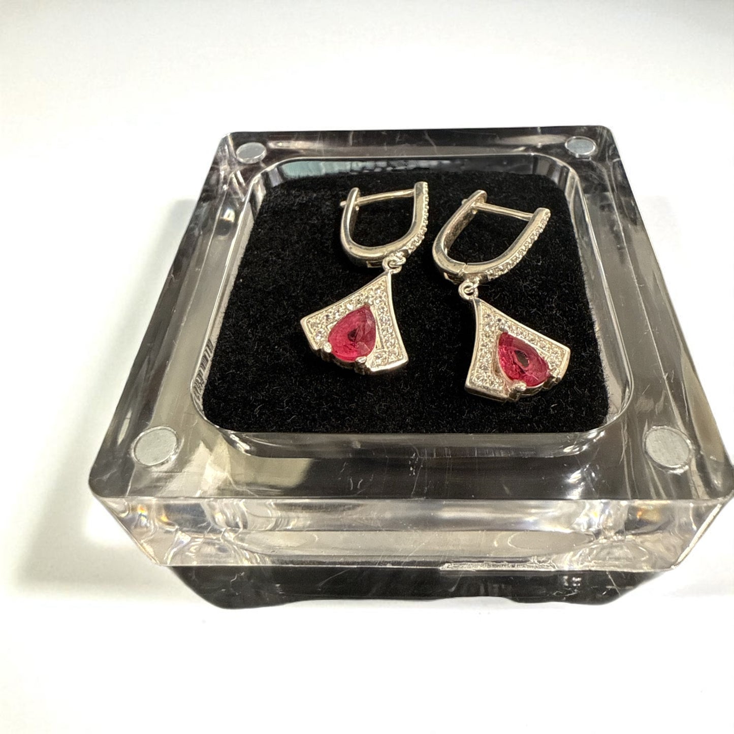 Natural Ruby (Pinkish Red) Earrings with silver 2.00 CT pear cut N368