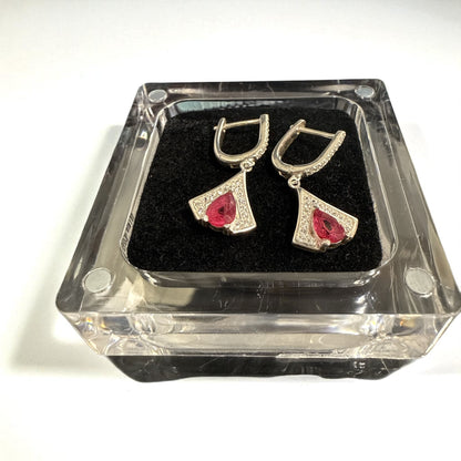 Natural Ruby (Pinkish Red) Earrings with silver 2.00 CT pear cut N368