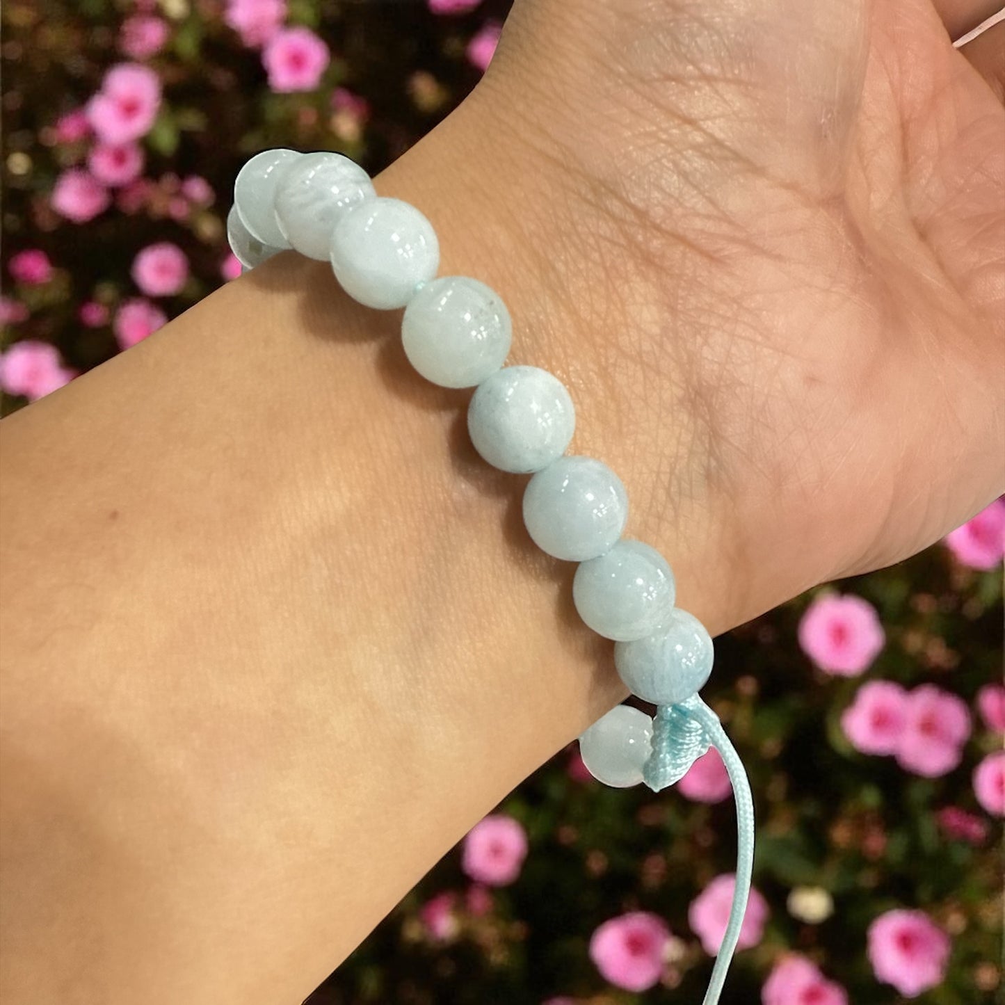 Genuine Aquamarine Bracelet 8 mm with Adjustable Strings (Free shipping)