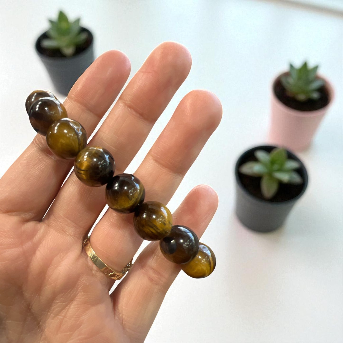 Genuine Tiger eye Bracelet 12mm with Adjustable Strings (Free shipping)