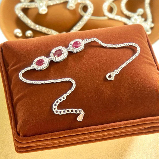 Natural Ruby (Pinkish Red) Bracelet with silver Chain(2.00 Ct) N371