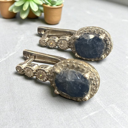 Natural Sapphire (Blue) Earrings with silver 2.00 CT Oval Cut N370