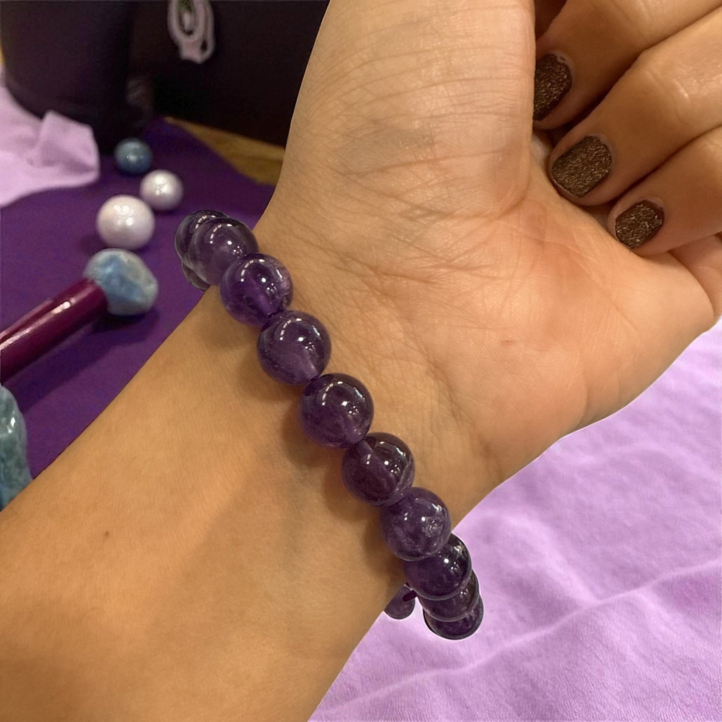 Genuine Amethyst Bracelet 10mm with Adjustable Strings (Free shipping)