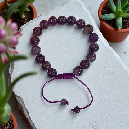 Genuine Amethyst Bracelet 10mm with Adjustable Strings (Free shipping)