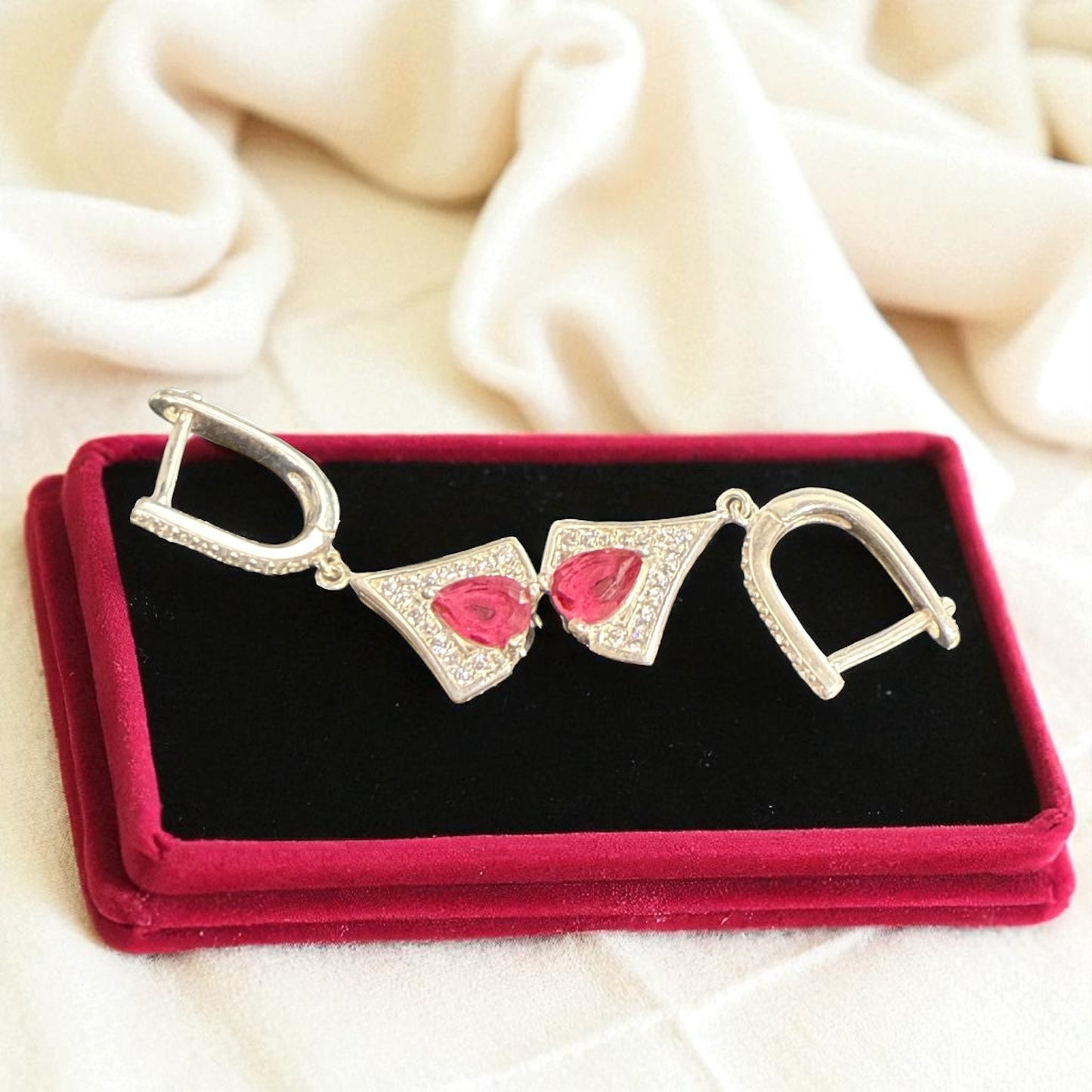 Natural Ruby (Pinkish Red) Earrings with silver 2.00 CT pear cut N368