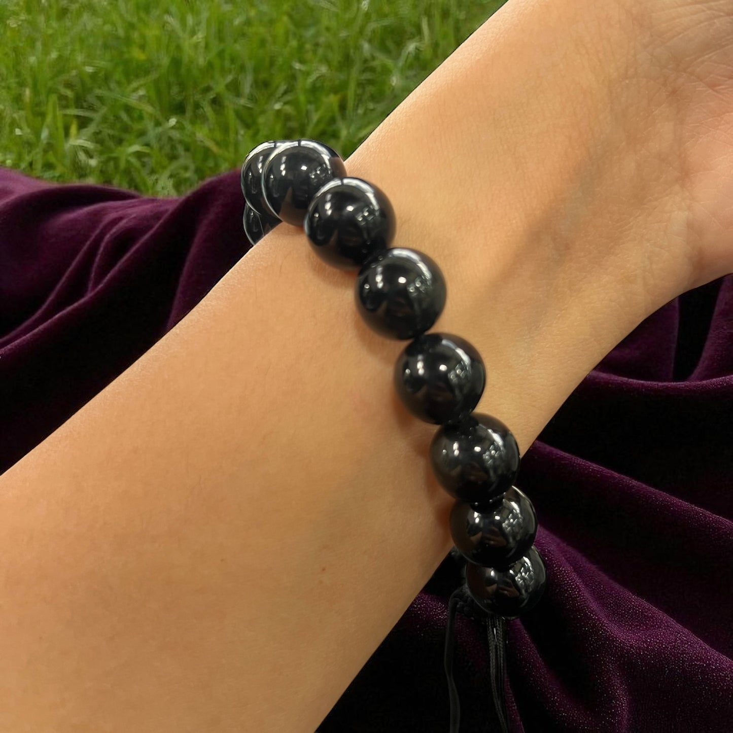 Genuine Black Tourmaline Bracelet 12mm with Adjustable Strings (Free shipping)