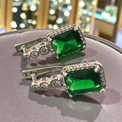 Natural Emerald silver Earrings with silver (2.00 Ct) N369